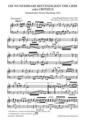 Die Wunderbare Bestandigkeit der Liebe oder Orpheus Tvwv 21:18 - Telemann - Vocal Score, Urtext Edition - Soloists, Mixed Choir, Orchestra