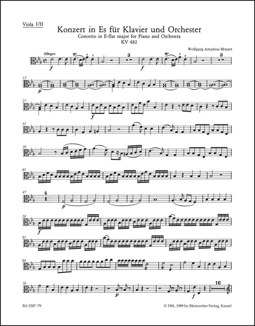 Concerto No. 22 in E-flat Major K. 482 - Mozart - Viola I/Viola II Part