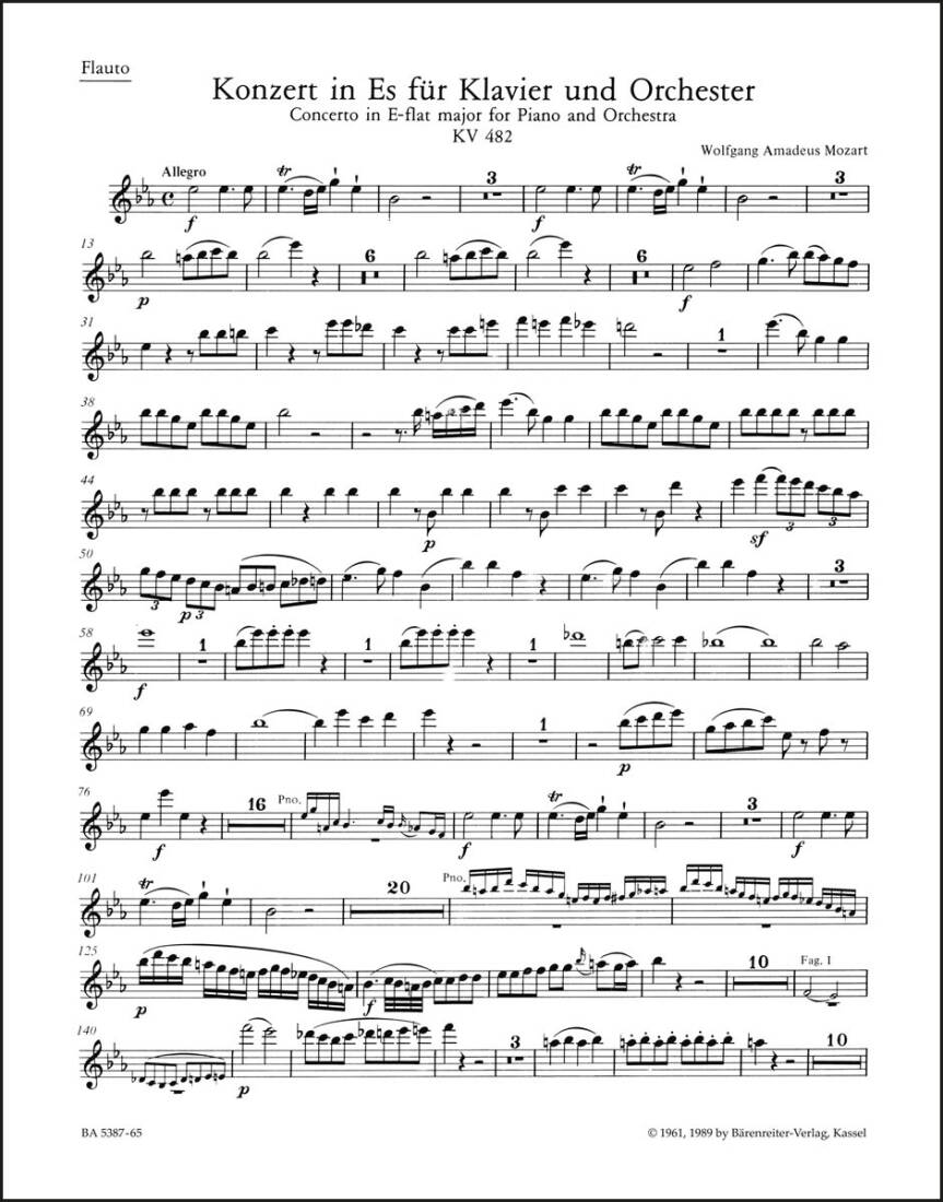 Concerto No. 22 in E-flat Major K. 482 - Mozart - Wind Set, Urtext Edition