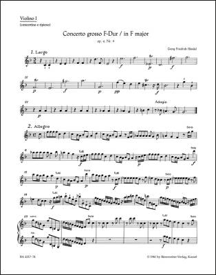 Concerto Grosso in F Major Op. 6/9 HWV 327 - Handel - Violin I Part, Urtext Edition