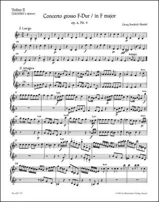 Baerenreiter Verlag - Concerto Grosso in F Major Op. 6/9 HWV 327 - Handel - Violin II Part, Urtext Edition