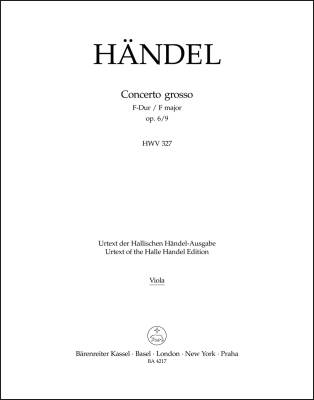 Concerto Grosso in F Major Op. 6/9 HWV 327 - Handel - Viola Part, Urtext Edition