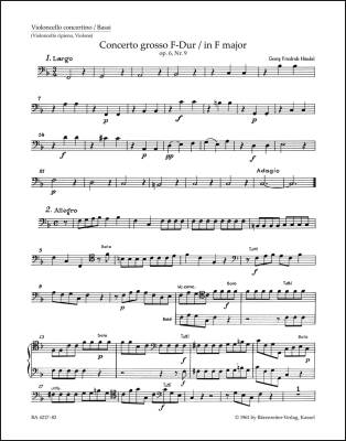 Concerto Grosso in F Major Op. 6/9 HWV 327 - Handel - Cello/Double Bass Part, Urtext Edition
