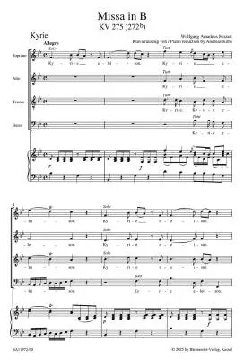 Missa in B-flat Major K. 275 (272b) - Mozart - Vocal Score, Urtext Edition - Soloists, Mixed Choir, Orchestra