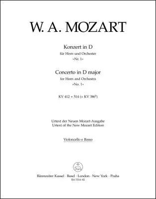 Baerenreiter Verlag - Concerto No. 1 in D Major K. 412 + 514 (386b) - Mozart - Cello/Double Bass Part, Urtext Edition