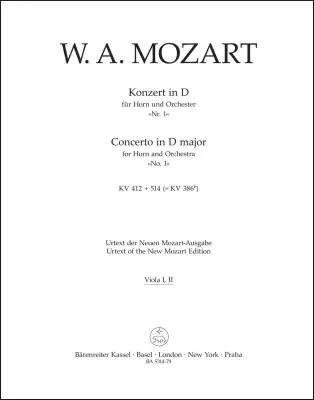 Baerenreiter Verlag - Concerto No. 1 in D Major K. 412 + 514 (386b) - Mozart - Viola I Part, Urtext Edition