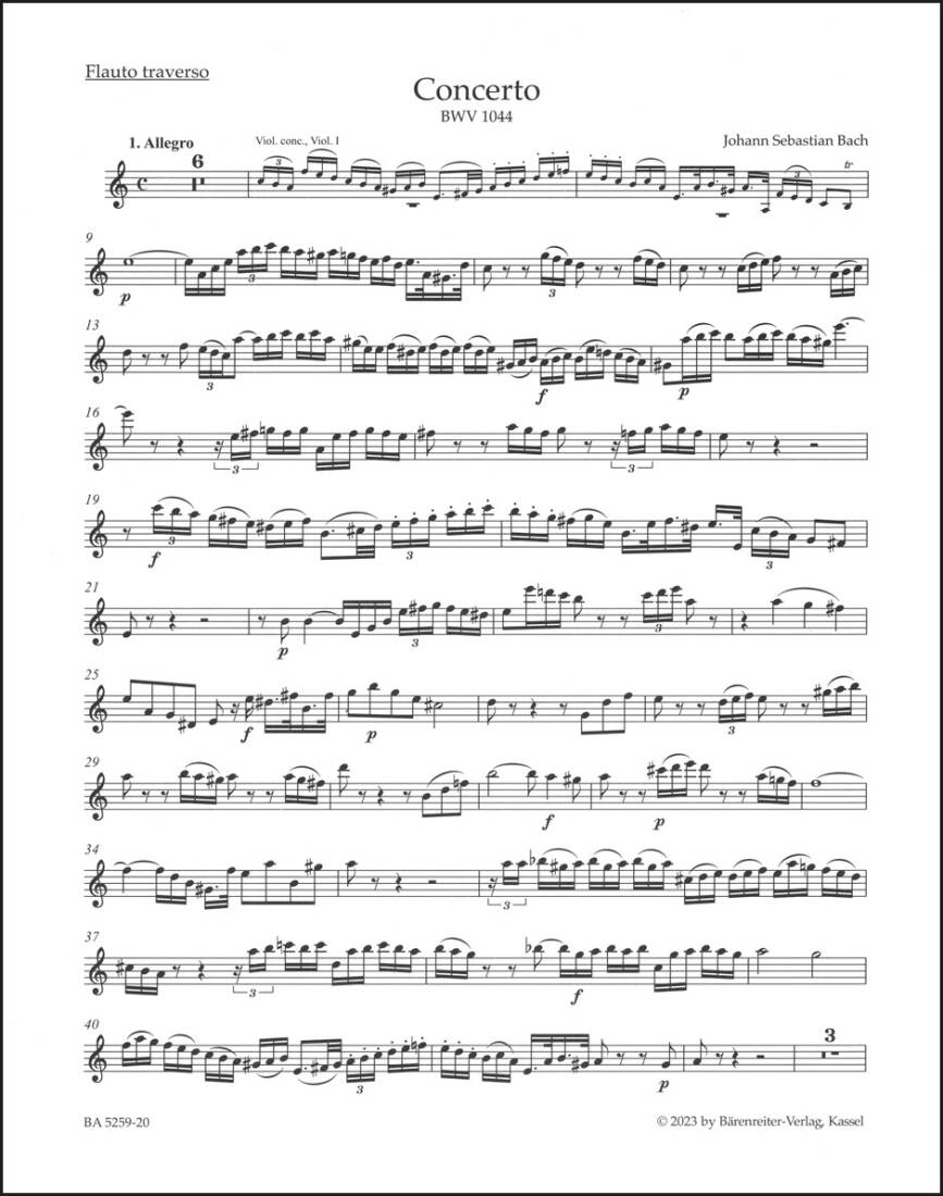 Concerto in a Minor BWV 1044 \'\'Triple Concerto\'\' - Bach - Flute Part, Urtext Edition