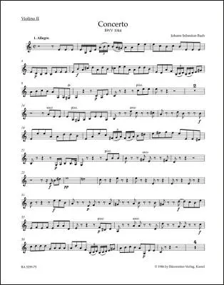 Concerto in a Minor BWV 1044 \'\'Triple Concerto\'\' - Bach - Violin II Part, Urtext Edition