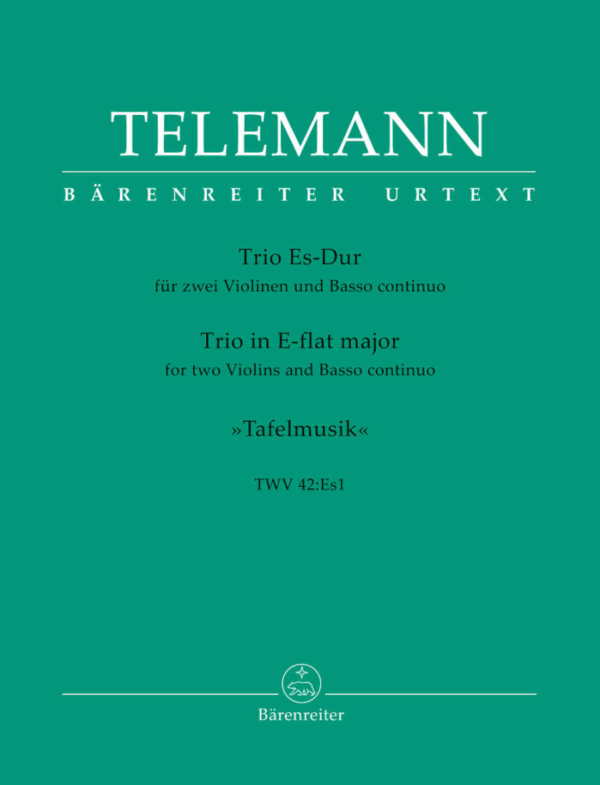 Trio for Two Violins and Basso Continuo in E-flat Major TWV 42:ES1 \'\'Tafelmusik\'\' - Telemann - Performance Score, Set of Parts, Urtext Edition - Violin, Basso Continuo
