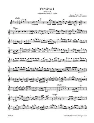 Twelve Fantasias for Viola Da Gamba without Bass Twv 40:26-37 - Telemann - Performance Score - Flute