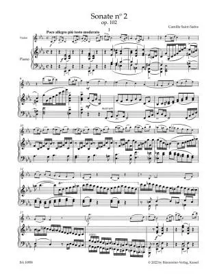 Sonata No. 2 for Violin and Piano in E-flat Major Op. 102 - Saint-Saens - Performance Score, Part, Urtext Edition - Violin, Piano