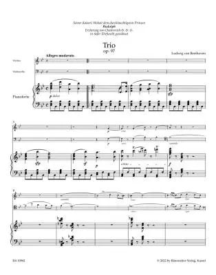 Trio for Pianoforte, Violin and Violoncello Op. 97 - Beethoven - Performance Score, Part, Urtext Edition - Piano, Violin, Violoncello