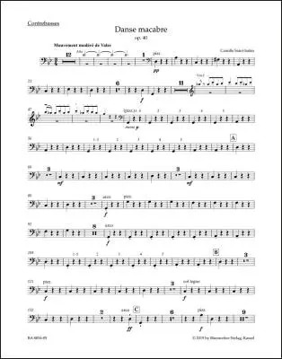 Baerenreiter Verlag - Danse Macabre Op. 40 - Saint-Saens - Double Bass Part, Urtext Edition