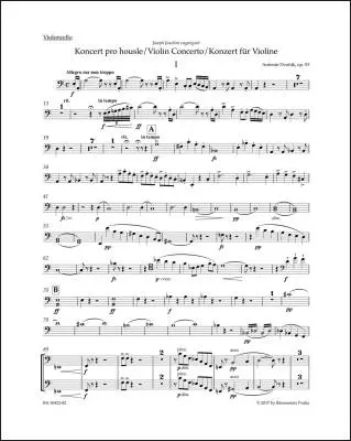 Baerenreiter Verlag - Concerto for Violin and Orchestra in a Minor Op. 53 - Dvorak - Cello Part, Urtext Edition