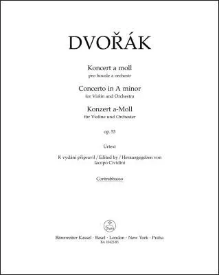 Baerenreiter Verlag - Concerto for Violin and Orchestra in a Minor Op. 53 - Dvorak - Double Bass Part, Urtext Edition