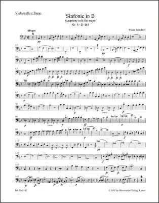 Baerenreiter Verlag - Symphony No. 5 in B-flat Major D 485 - Schubert - Cello/Double Bass Part, Urtext Edition