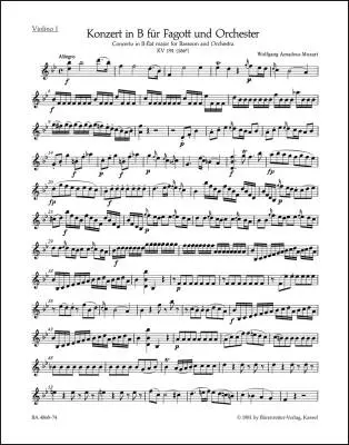 Concerto in B-flat Major K. 191(186e) - Mozart - Violin Part, Urtext Edition