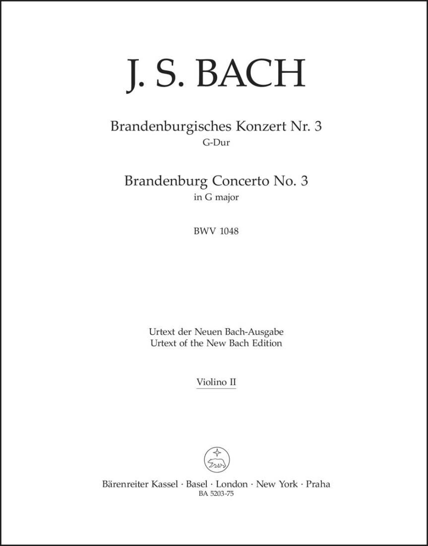 Brandenburg Concerto No. 3 in G Major BWV 1048 - Bach - Violin II Part, Urtext Edition