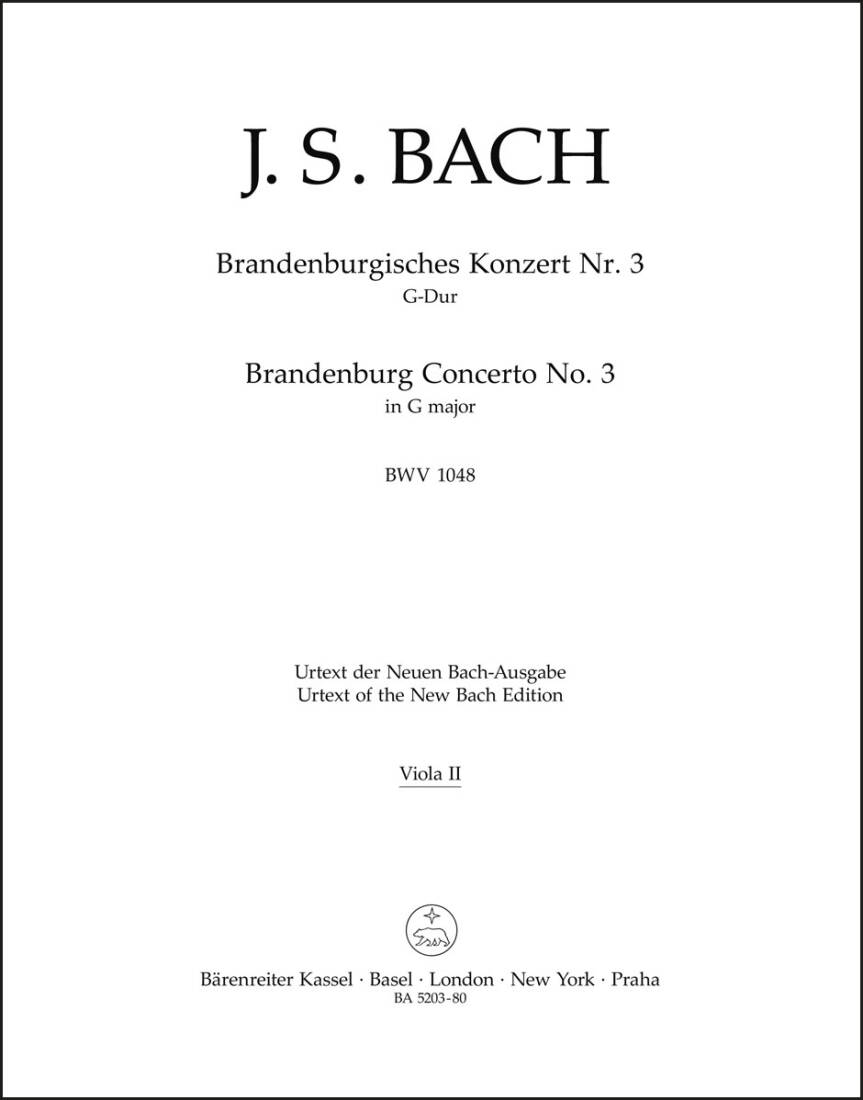Brandenburg Concerto No. 3 in G Major BWV 1048 - Bach - Viola II Part, Urtext Edition