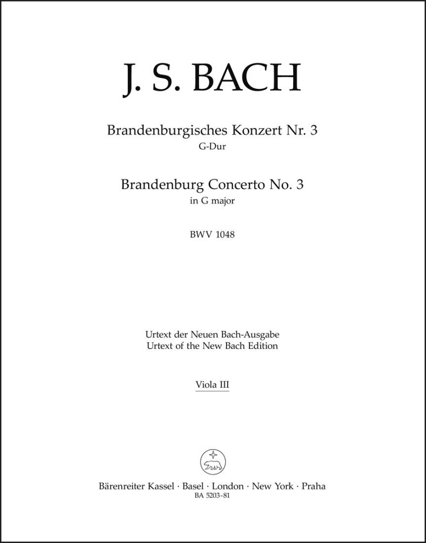 Brandenburg Concerto No. 3 in G Major BWV 1048 - Bach - Viola III Part, Urtext Edition
