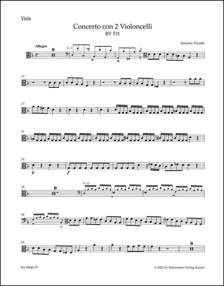 Concerto in G Minor RV 531 - Vivaldi - Viola Part, Urtext Edition