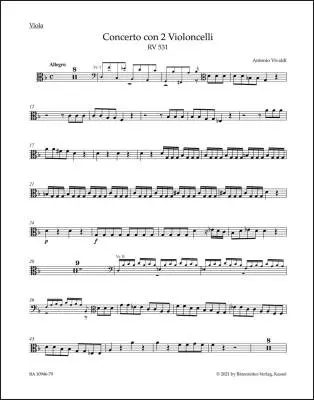 Concerto in G Minor RV 531 - Vivaldi - Viola Part, Urtext Edition
