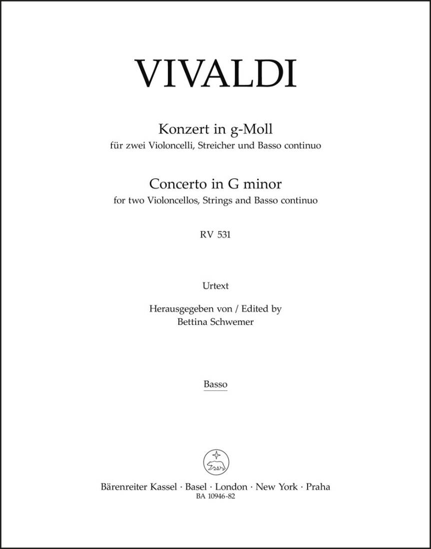 Concerto in G Minor RV 531 - Vivaldi - Basso Part, Urtext Edition