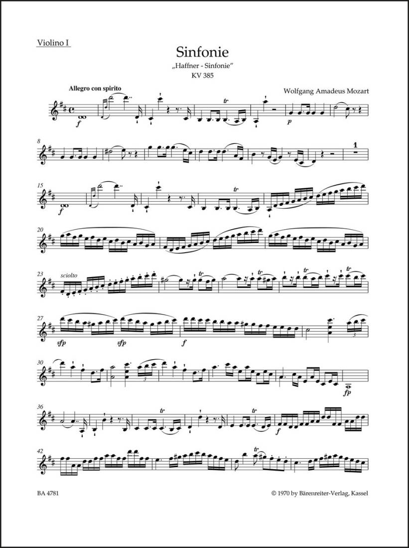 Symphony No. 35 in D Major K. 385 \'\'Haffner Symphony\'\' - Mozart - Part, Urtext Edition