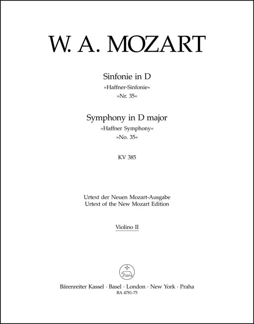 Symphony No. 35 in D Major K. 385 \'\'Haffner Symphony\'\' - Mozart - Part, Urtext Edition