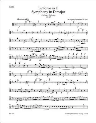 Baerenreiter Verlag - Symphony No. 35 in D Major K. 385 Haffner Symphony - Mozart - Part, Urtext Edition