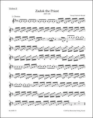 Zadok the Priest HWV 258 - Handel - Violin II Part, Urtext Edition