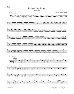Zadok the Priest HWV 258 - Handel - Basses Part, Urtext Edition