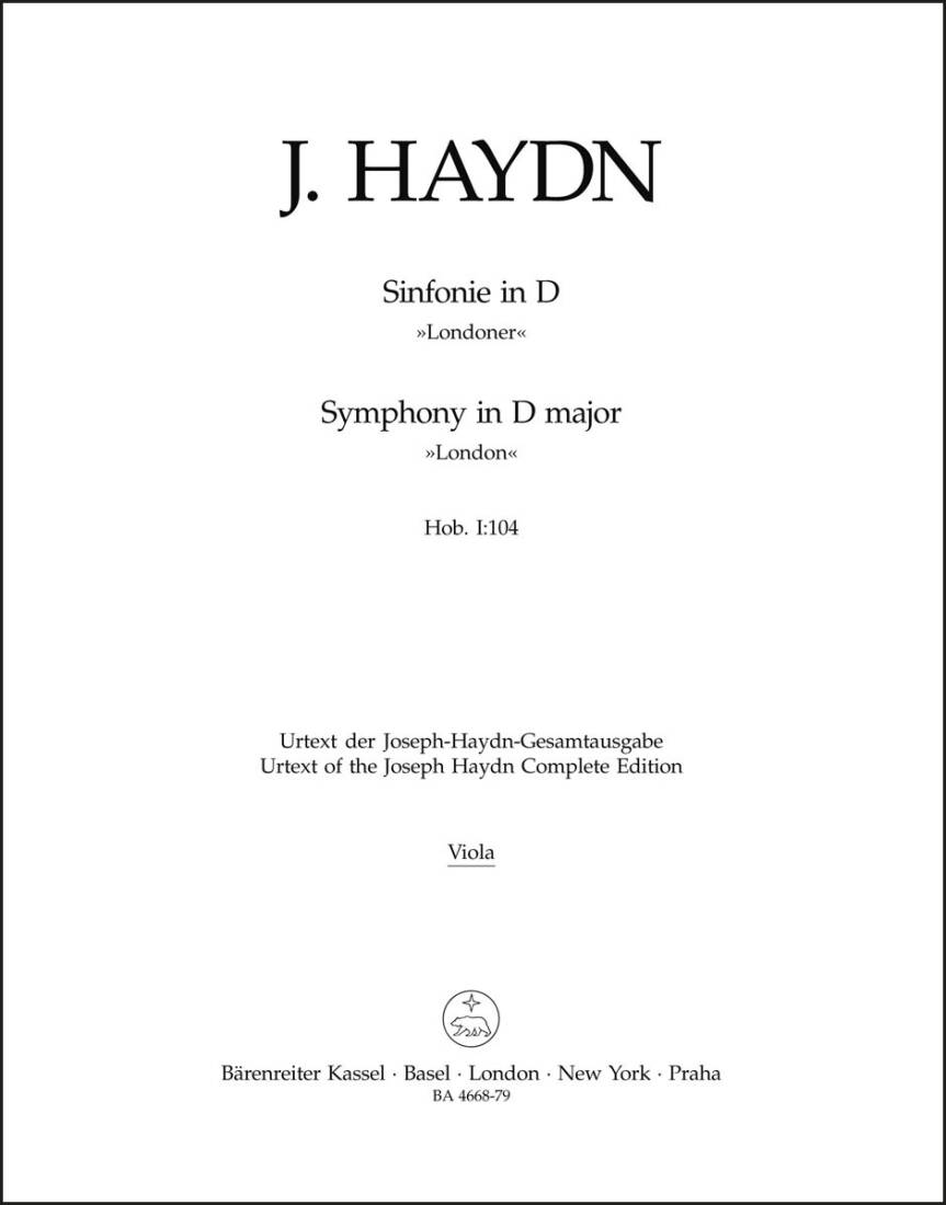 Symphony in D Major Hob.i :104 \'\'London Symphony No. 12\'\' - Haydn - Part, Urtext Edition