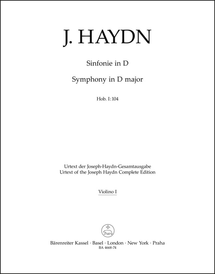 Symphony in D Major Hob.i :104 \'\'London Symphony No. 12\'\' - Haydn - Part, Urtext Edition