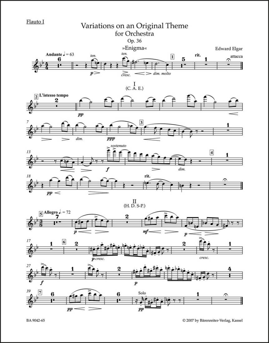 Variations on an Original Theme for Orchestra Op. 36 \'\'Enigma\'\' - Elgar - Wind Set, Urtext Edition