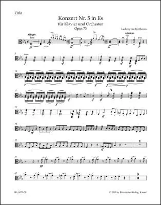 Baerenreiter Verlag - Concerto for Pianoforte and Orchestra No. 5 in E-flat Major Op. 73 - Beethoven - Part, Urtext Edition - Piano, Orchestra