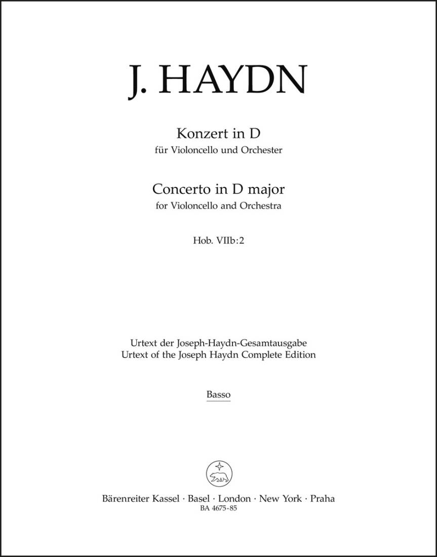 Concerto for Violoncello and Orchestra in D Major Hob. Viib:2 - Haydn - Part, Urtext Edition