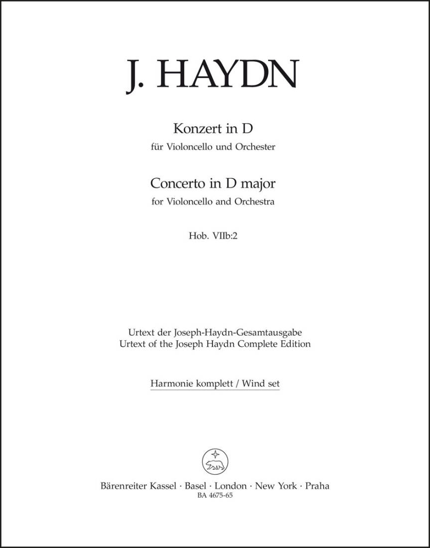 Concerto for Violoncello and Orchestra in D Major Hob. Viib:2 - Haydn - Wind Set, Urtext Edition