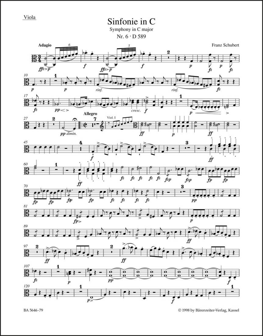 Symphony No. 6 in C Major D 589 - Schubert - Part, Urtext Edition