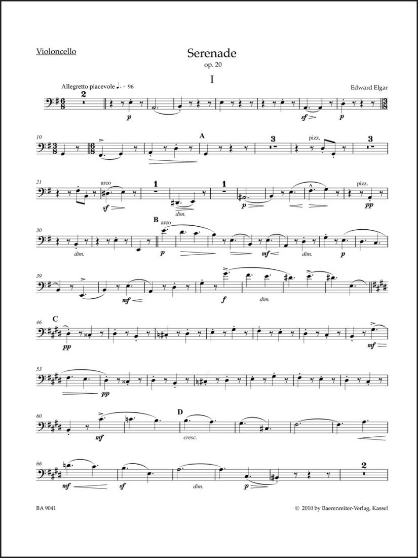 Serenade for Strings Op. 20 - Elgar - Cello Part, Urtext Edition