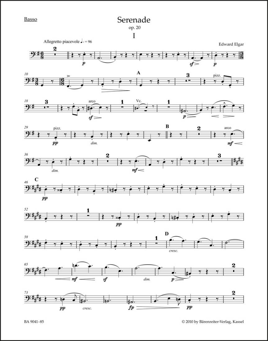 Serenade for Strings Op. 20 - Elgar - Basso Part, Urtext Edition