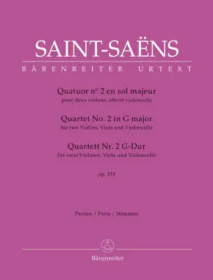 Baerenreiter Verlag - Quartet for Two Violins, Viola and Violoncello No. 2 in G Major Op. 153 - Saint-saens - Set of Parts, Urtext Edition - String Quartet