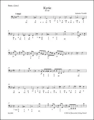 Kyrie RV 587 - Vivaldi - Double Bass/Choir I Part, Urtext Edition