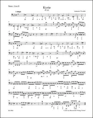 Baerenreiter Verlag - Kyrie RV 587 - Vivaldi - Double Bass/Choir II Part, Urtext Edition