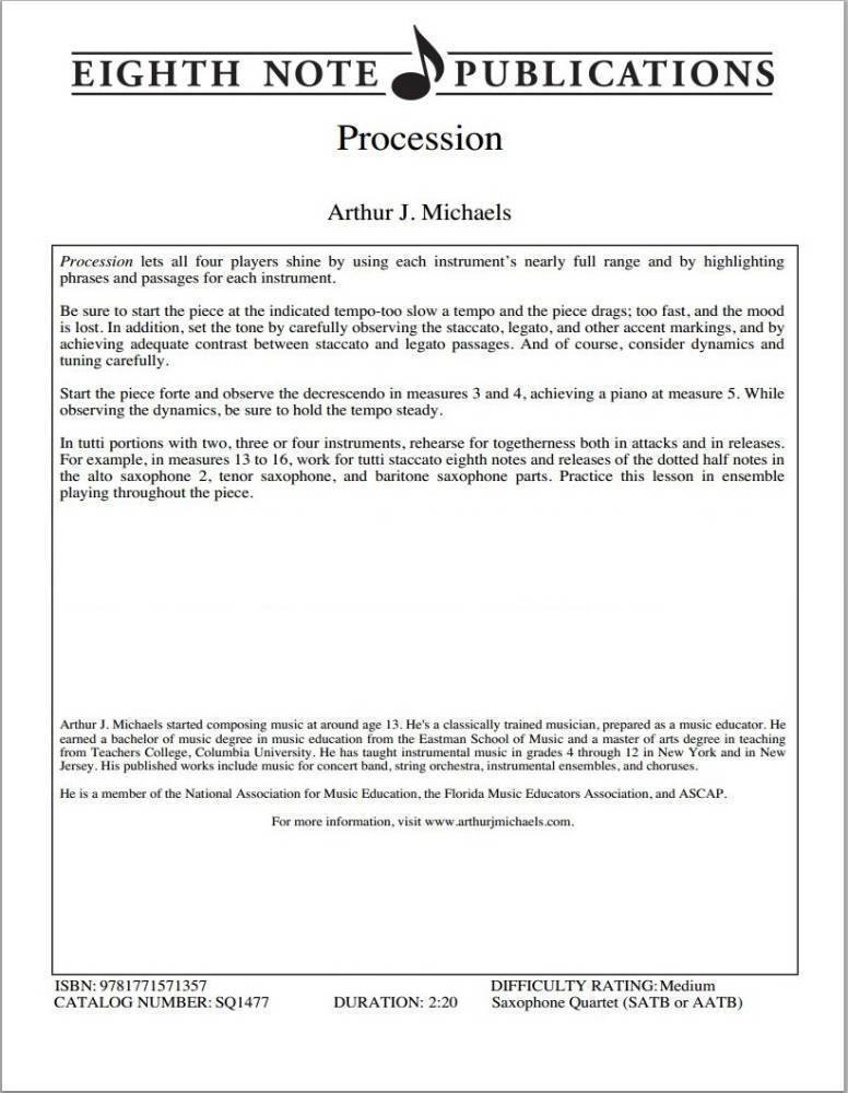 Procession - Michaels - Saxophone Quartet (SATB or AATB)