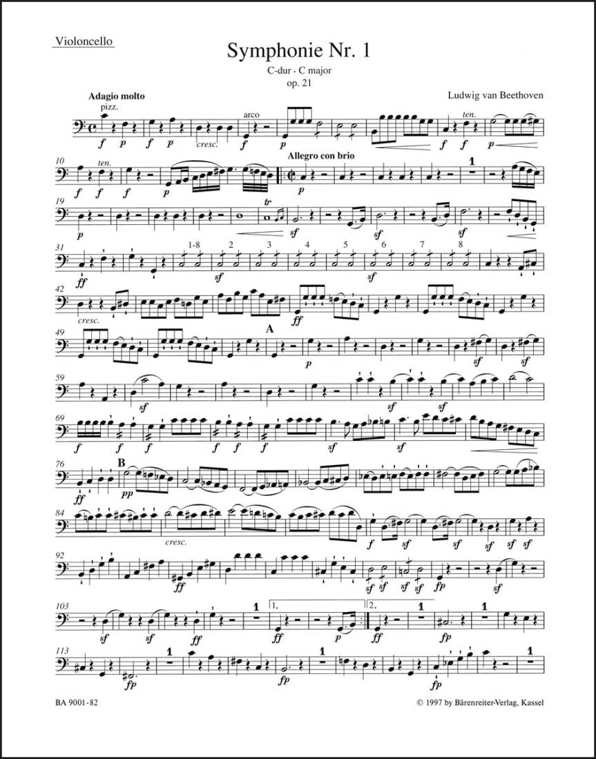 Symphony No. 1 in C Major Op. 21 - Beethoven - Part, Urtext Edition