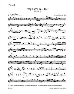 Magnificat in D Major BWV 243 - Bach - Violin I Part, Urtext Edition