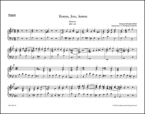 Komm, Jesu, Komm BWV 229 - Bach - Organ/Basso Continuo Part, Urtext Edition