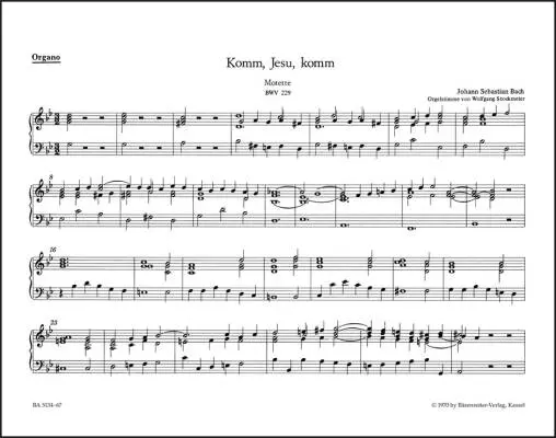 Baerenreiter Verlag - Komm, Jesu, Komm BWV 229 - Bach - Organ/Basso Continuo Part, Urtext Edition