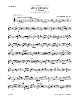 Baerenreiter Verlag - Messe Solennelle (Ste Cecile) for Soloists, Choir and Orchestra - Gounod - Violin I Part, Urtext Edition
